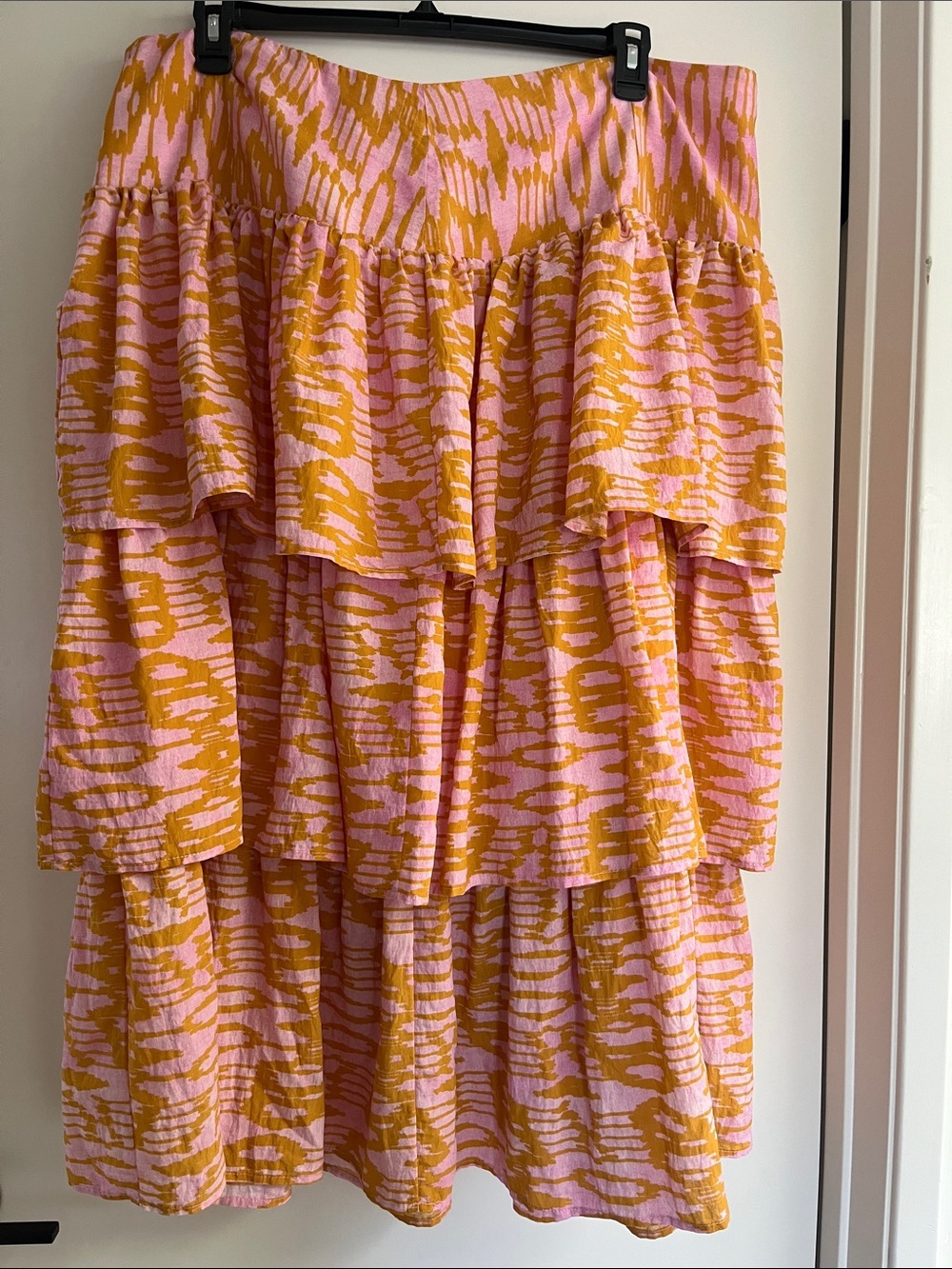 Eloquii Pink and Mustard Tiered Ruffle Casual Skirt